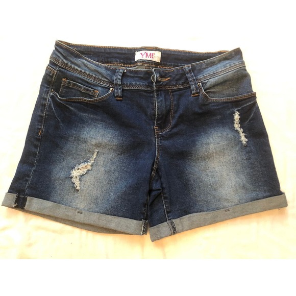 YMI Jeans, Denim Shorts, Cuffed & Distressed, Low Rise, Juniors Women's Size 7 - Picture 1 of 5